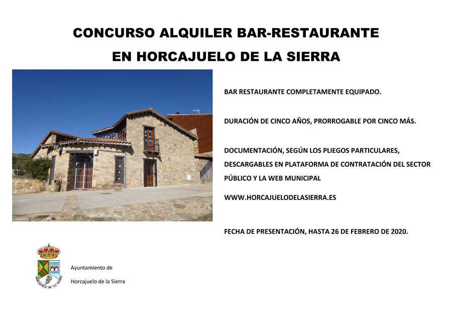 ARRENDAMIENTO BAR RESTAURANTE HORCAJUELO DE LA SIERRA 2020